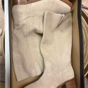 Elegant Beige Suede Heeled Boots